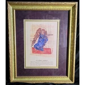 October Angel Month Carol McCrady 11.5 x 9.5 Gold Frame Signed Birthday Print